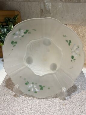 Vintage Lancaster Glass Kay Frosted Hand Decorated 3 Footed Bowl circa 1930's